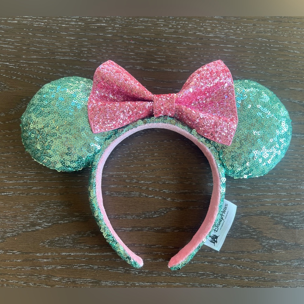 Disney Parks Sugar Rush Mint Green Pink Glitter Sequin Minnie Ears